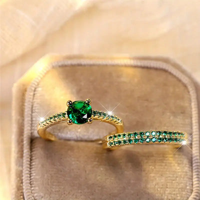 Emerald Duo Ring Gold Set