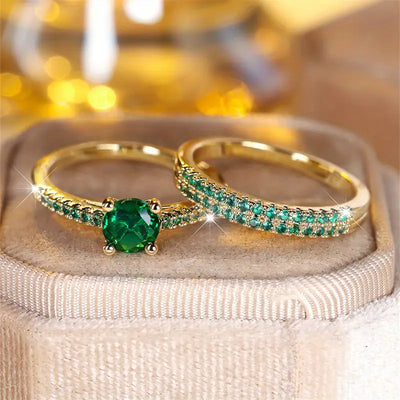 Emerald Duo Ring Gold Set