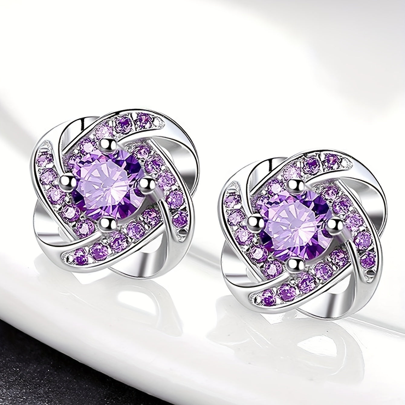 Purple Four-Leaf Clover Earrings