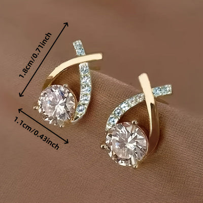 Golden Cross Zirconia Stud Earrings
