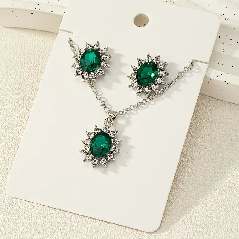 Minimalistic Silver Green Jewelry Set