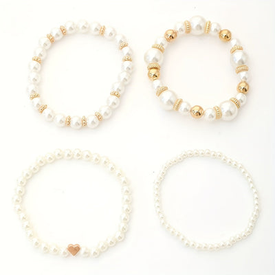 Classy Pearl Heart Bracelet Set