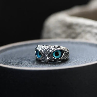 Silver Adjustable Ring with Opal and Lucky Owl Design"