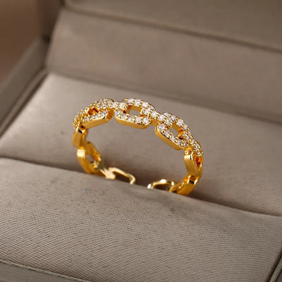 Gold Plated Chain Link Crystal Ring