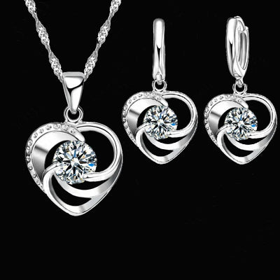 Sterling Silver Heart Necklace and Earrings