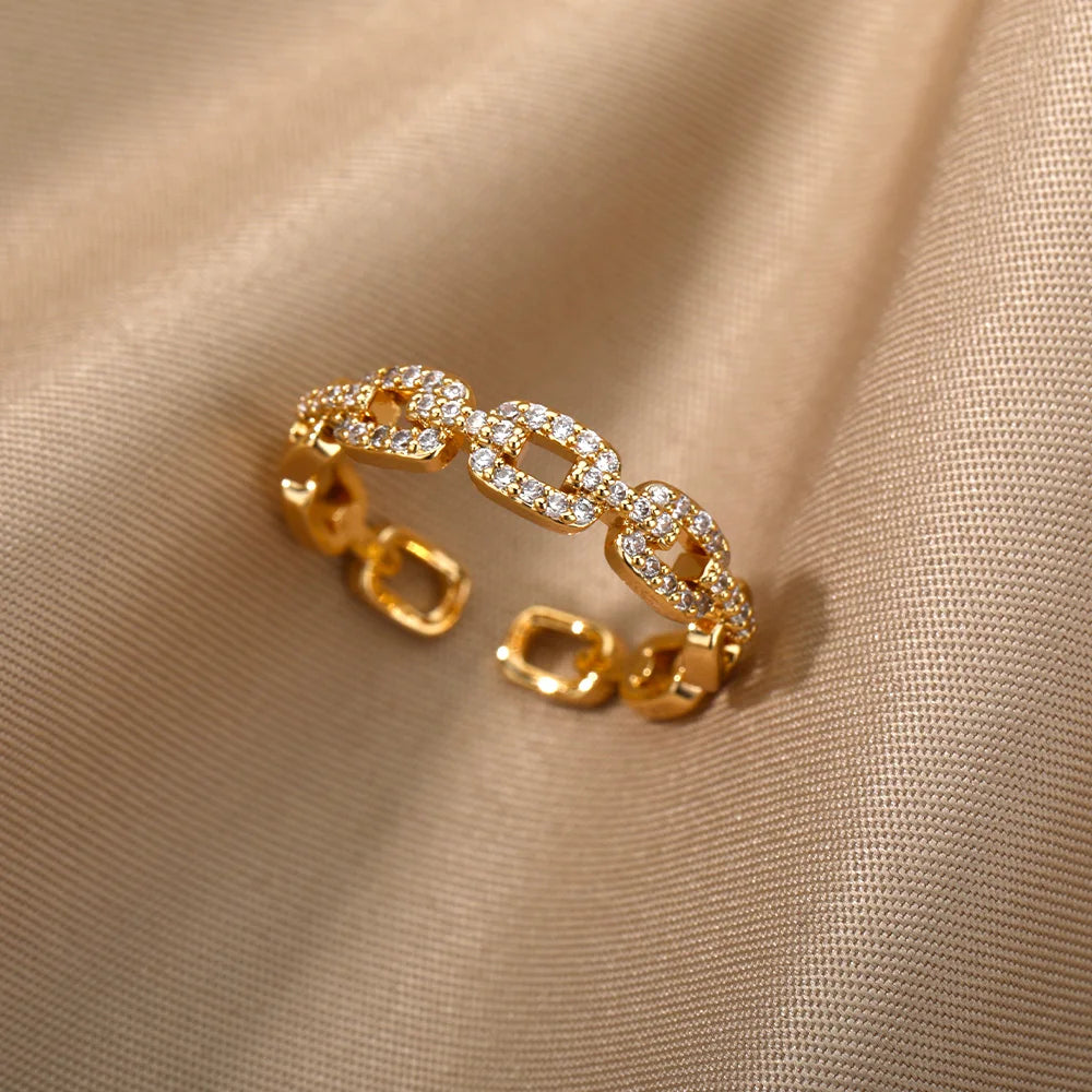 Gold Plated Chain Link Crystal Ring