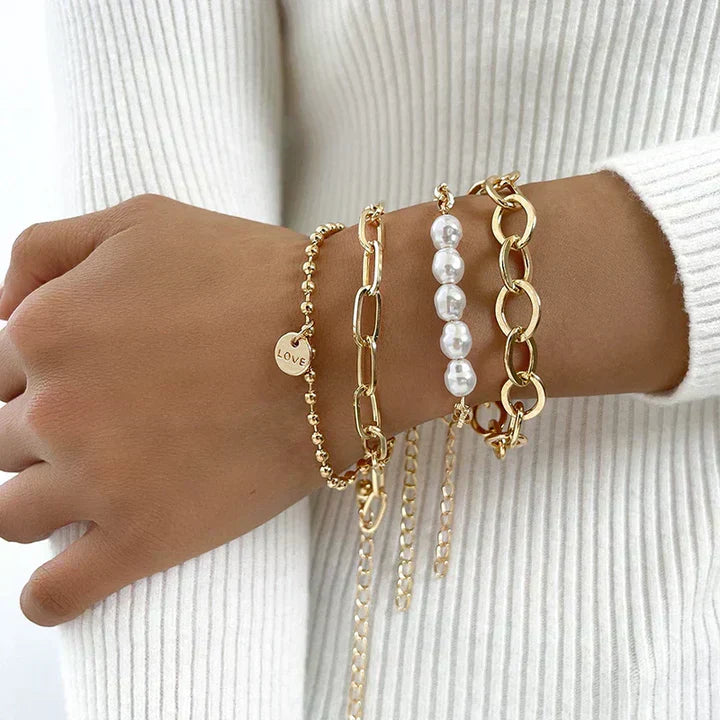 Charming Gold Pearl Bracelet Set