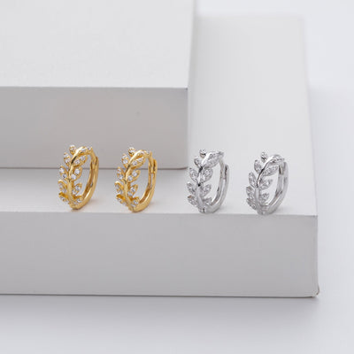 Silver Leaf Hoop Earrings