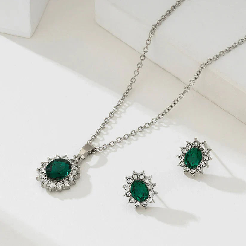 Minimalistic Silver Green Jewelry Set