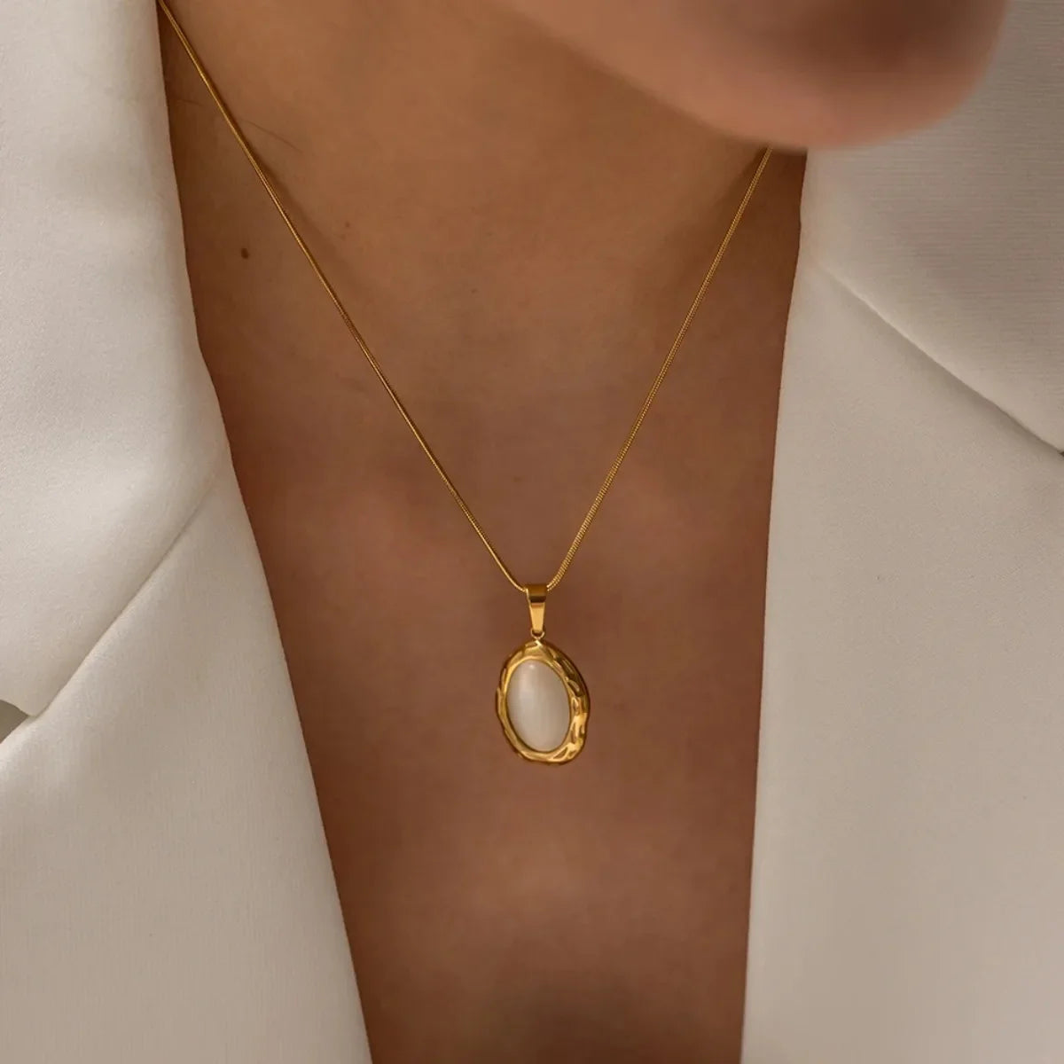 Gold Plated Oval Cat Eye Opal Necklace