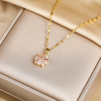 Romantic Pink Sakura Stainless Steel Necklace