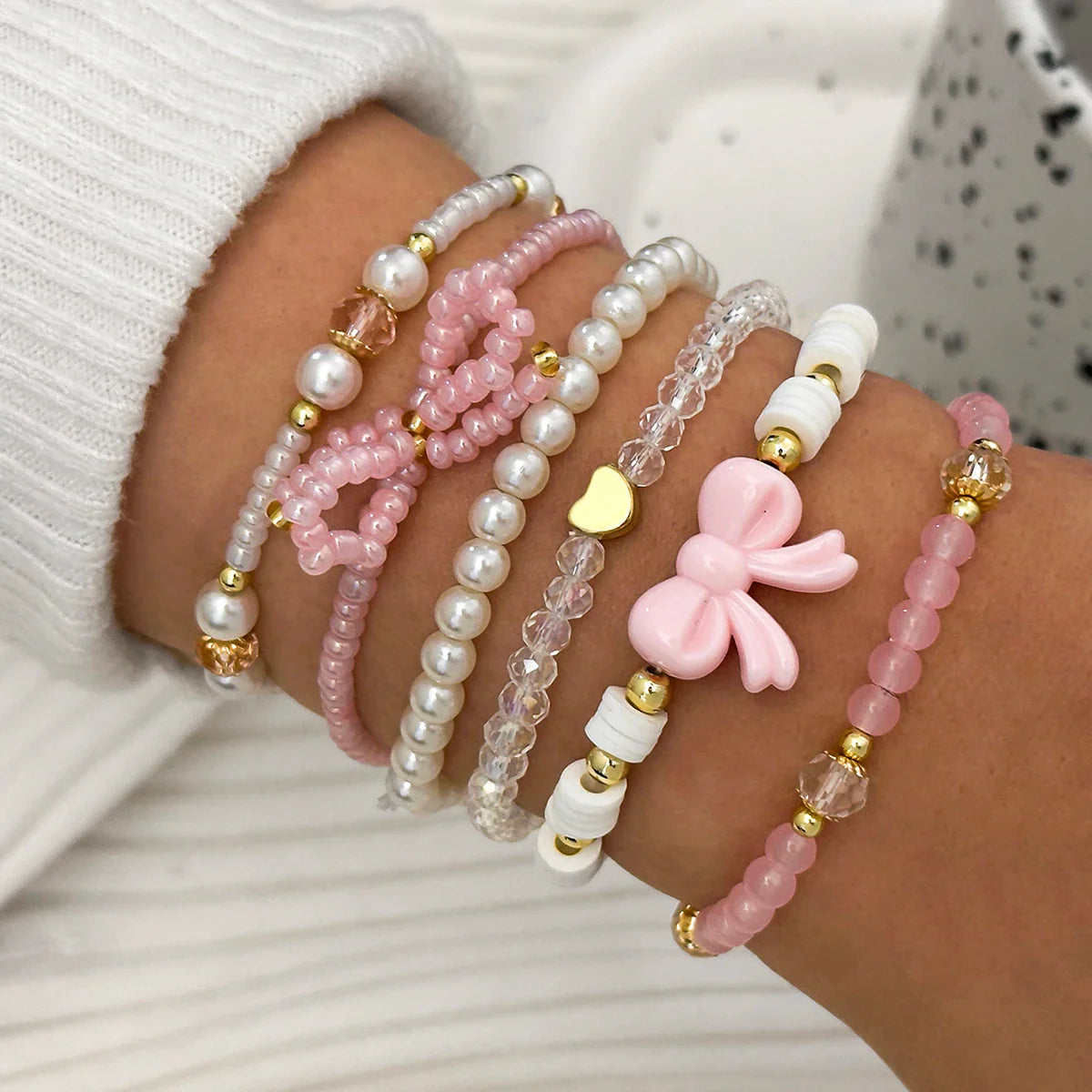 Pearl Love Bow Bracelet Set