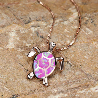 Vintage Gold Green Fire Opal Turtle Pendant Necklace