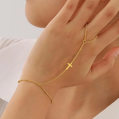 Gold Cross Hand Bracelet
