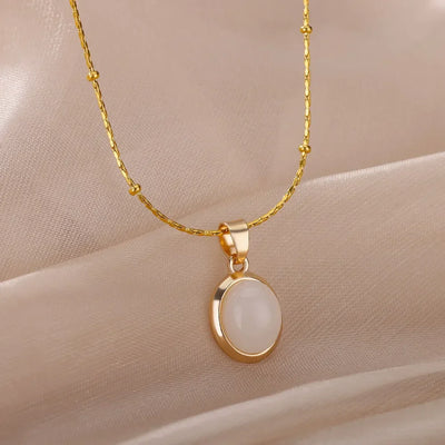 Chic Gold Stainless Steel Water Drop Opal Pendant Necklace