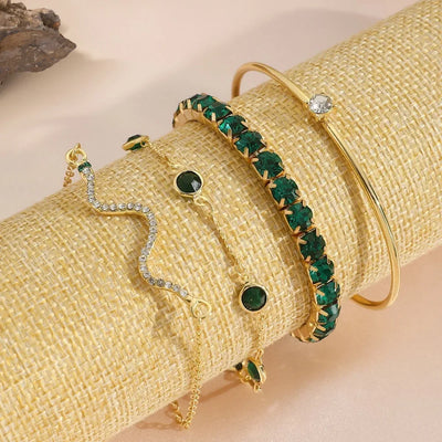 Vintage Green Zirconia Bracelet Set