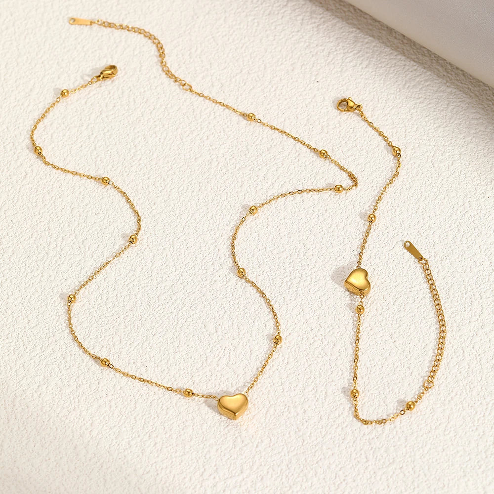 Stainless Steel Heart Pendant Set