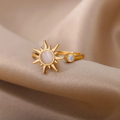 Vintage Stainless Steel Rotating Sun Opal Ring