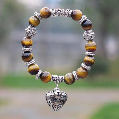 Opal Beaded Bracelet with Heart Charm