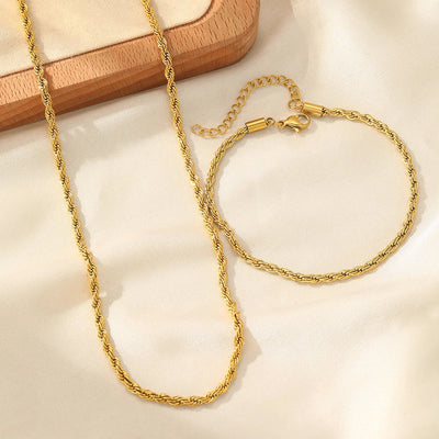 Vintage Twisted Stainless Steel Necklace and Bracelet Set