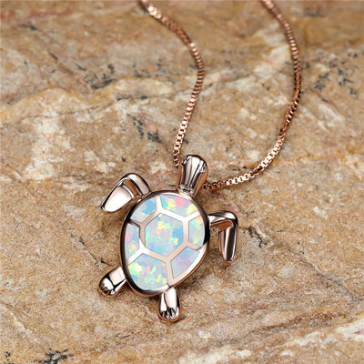 Vintage Gold Green Fire Opal Turtle Pendant Necklace