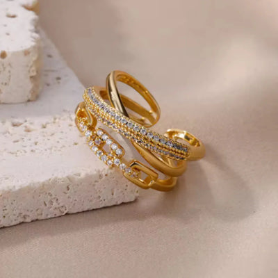 Gold Chain Link Crystal Ring