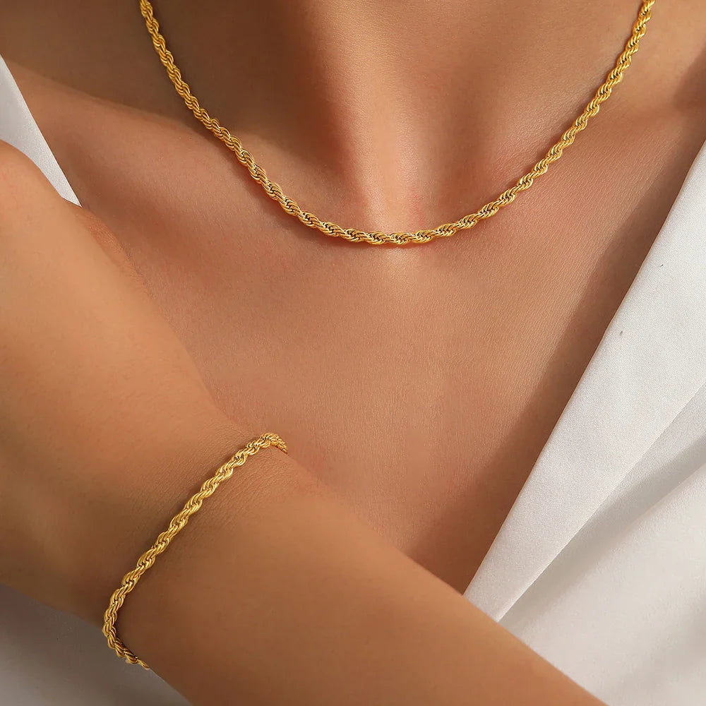 Vintage Twisted Stainless Steel Necklace and Bracelet Set