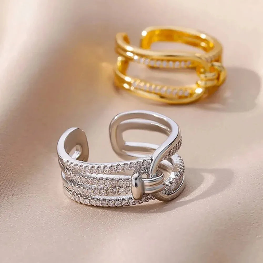 Golden Double Band Chain Ring