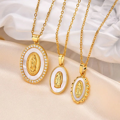 Gold Mary Oval Pendant Necklace
