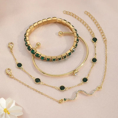 Vintage Green Zirconia Bracelet Set