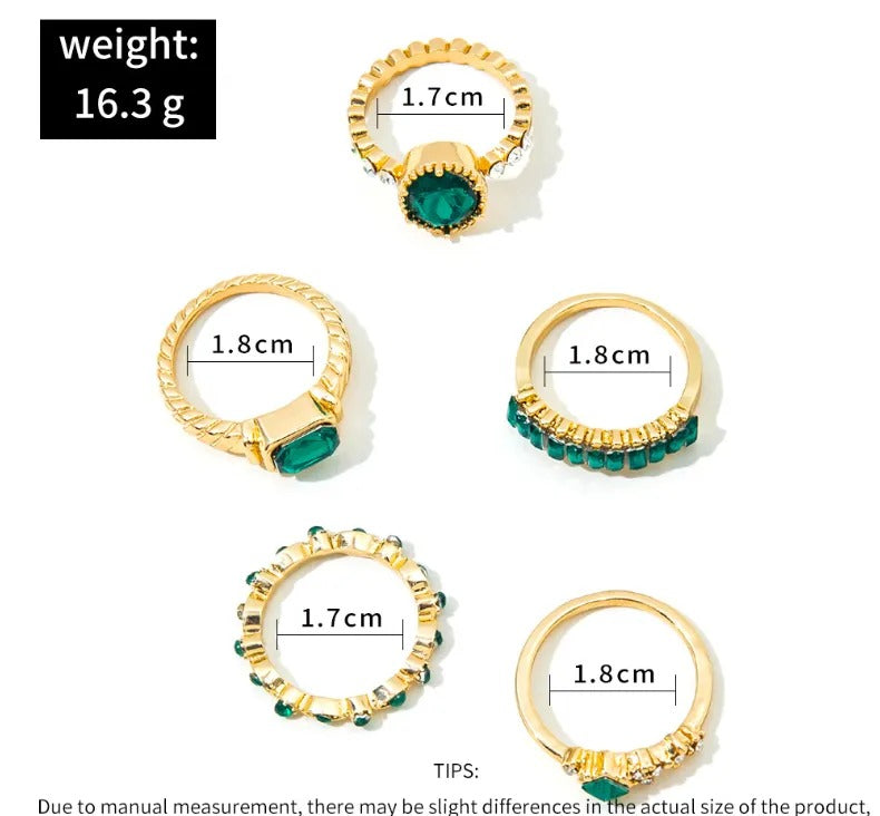 Zarina Emerald Gold Ring Set
