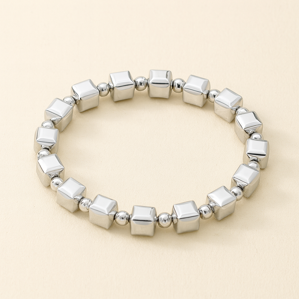 Timeless Silver Bracelet with Cubic Bead Detailing