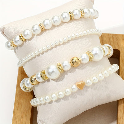 Classy Pearl Heart Bracelet Set