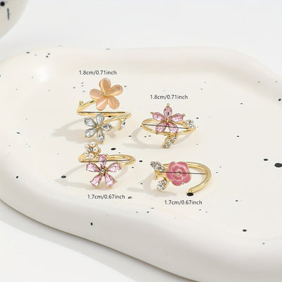 Alloy Rhinestone Pearl Ring Set