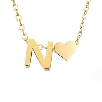 Minimalist Initial Necklace with Heart Charm