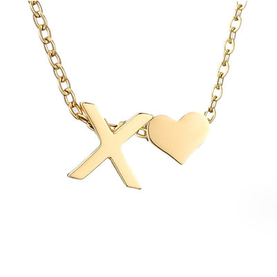 Minimalist Initial Necklace with Heart Charm
