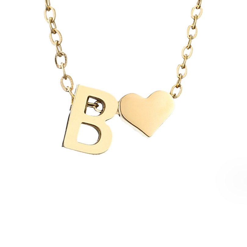 Minimalist Initial Necklace with Heart Charm