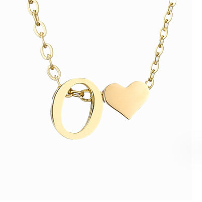 Minimalist Initial Necklace with Heart Charm