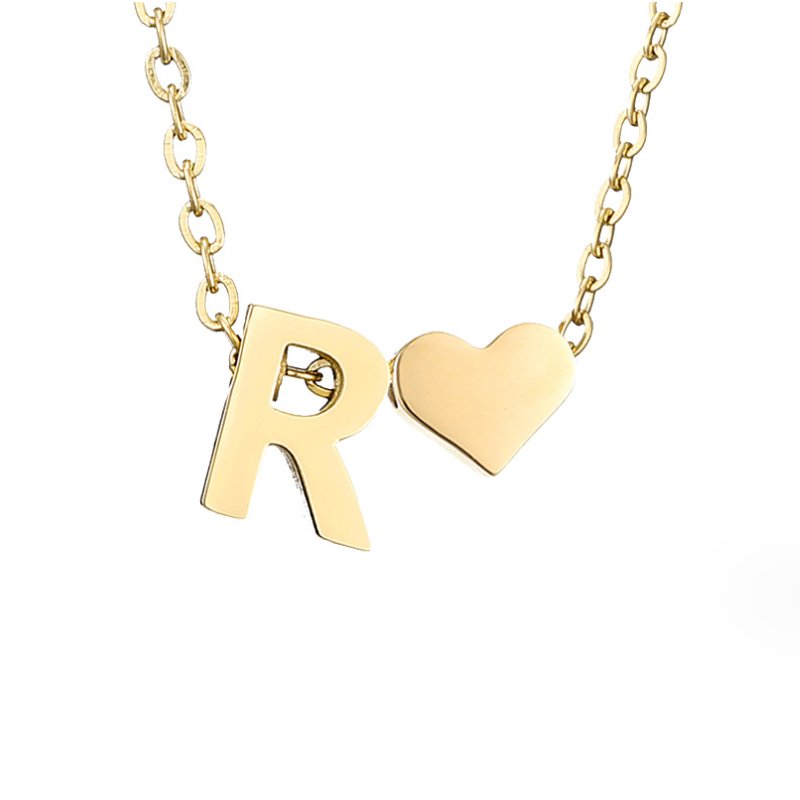 Minimalist Initial Necklace with Heart Charm