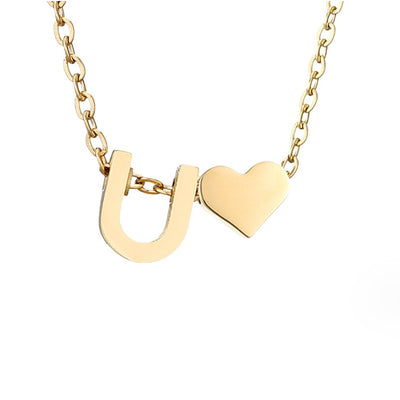 Minimalist Initial Necklace with Heart Charm