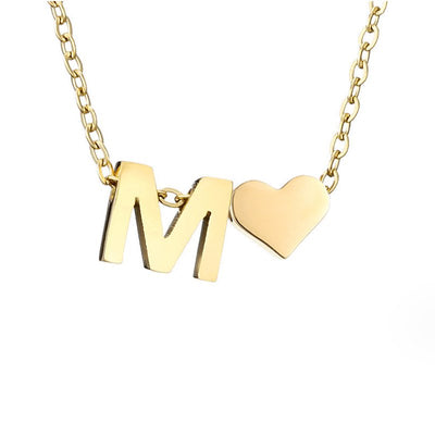Minimalist Initial Necklace with Heart Charm