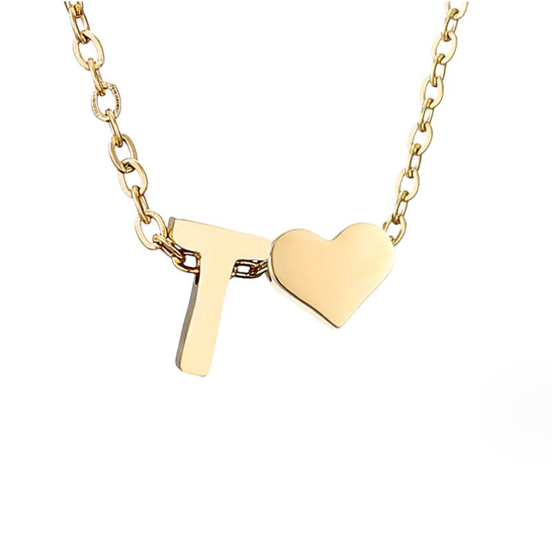 Minimalist Initial Necklace with Heart Charm