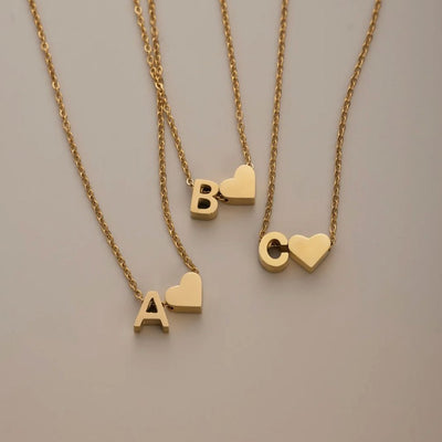 Minimalist Initial Necklace with Heart Charm