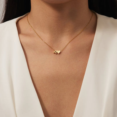 Minimalist Initial Necklace with Heart Charm