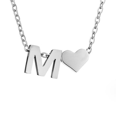 Minimalist Initial Necklace with Heart Charm