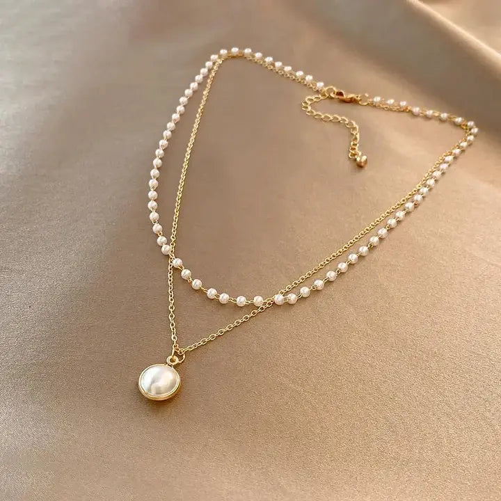 Gold Layered Pearl Pendant Necklace