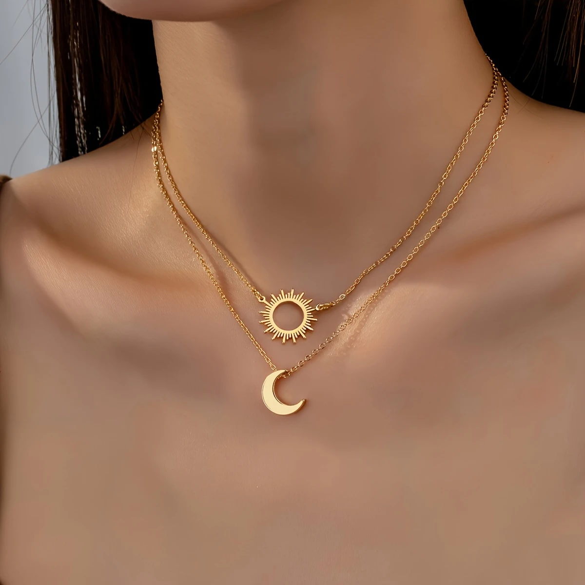 Layered Gold Sun & Moon Necklace