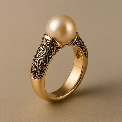 Vintage Pearl Adorned Golden Ring